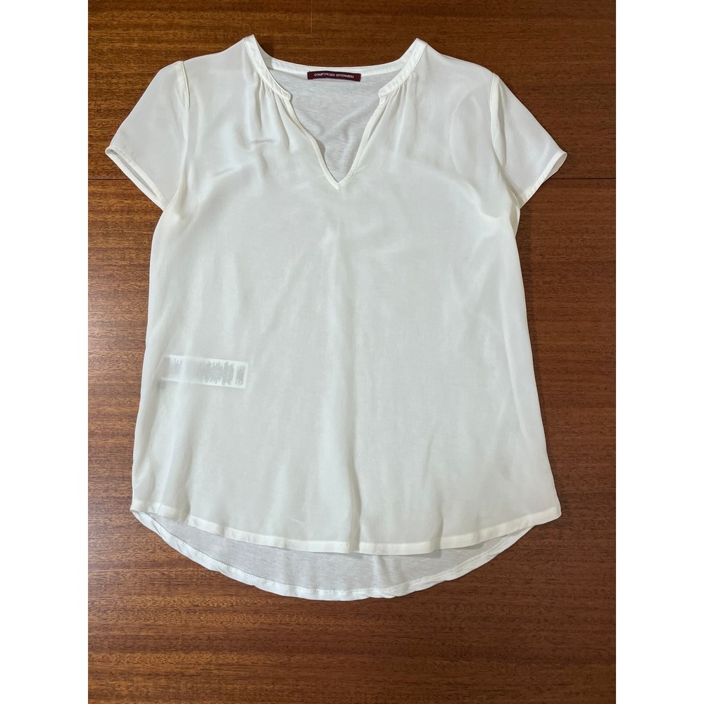 Comptoir Des Cotonniers Raly Silk Front Blouse Ivory White Short Sleeve Large